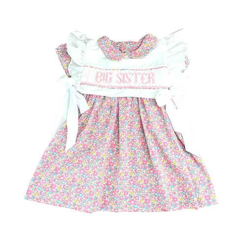 9.29 GSD2835 Baby Girls Pink Flowers Big Sister Bows Knee Length Dresses Preorder