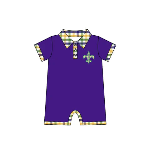 9.30 SR3241 Baby Boys Purple Button Checked Anchor Mardigras Rompers Preorder
