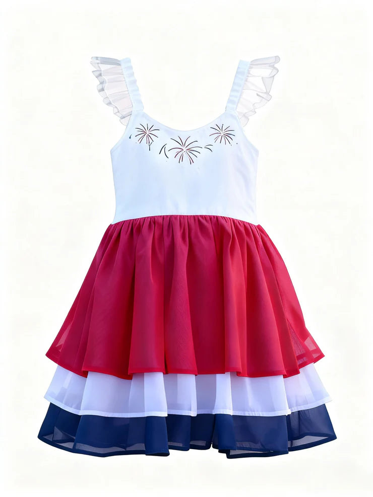 11.13 MOQ:5pcs GSD3084 pre-order toddler clothes fireworks girl 4th of July summer dress