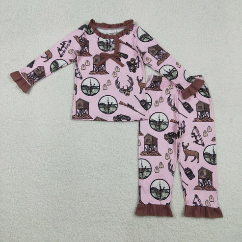 11.27 GLP2741 Baby Girls Deer Hunting Top Pant Western Pajamas Set