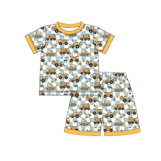 12.29 MOQ:5pcs BSSO1810 pre-order baby boy clothes truck print toddler boy summer outfit