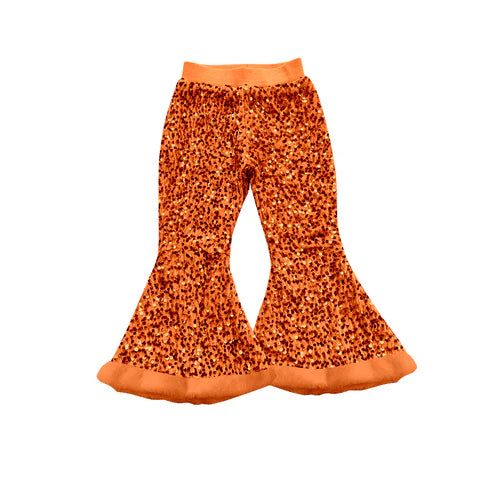 7.26 P0797 Baby Girls Orange Sequin Bell Bottom Pants Preorder