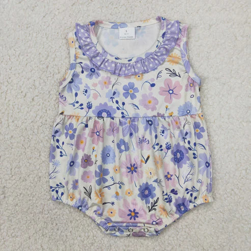4.1 SR2883 Baby Infant Girls Light Blue Flowers Sleeveless Romper