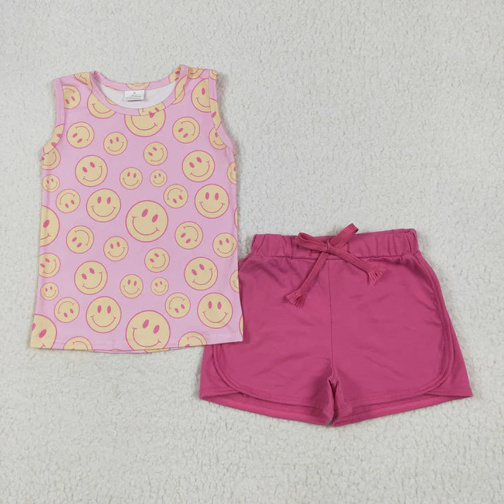 6.11 GSSO2605 Baby Girls Pink Sleeveless Smiles Top Pockets Short Set