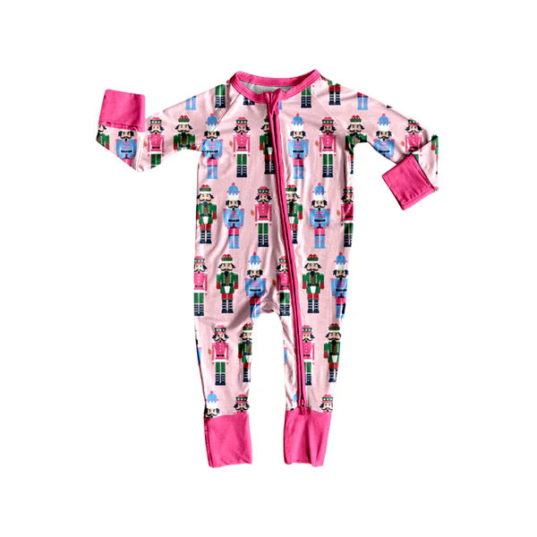 8.27 LR2598 Baby Girls Colorful Soldiers Plaid Zipper Footie Rompers Preorder