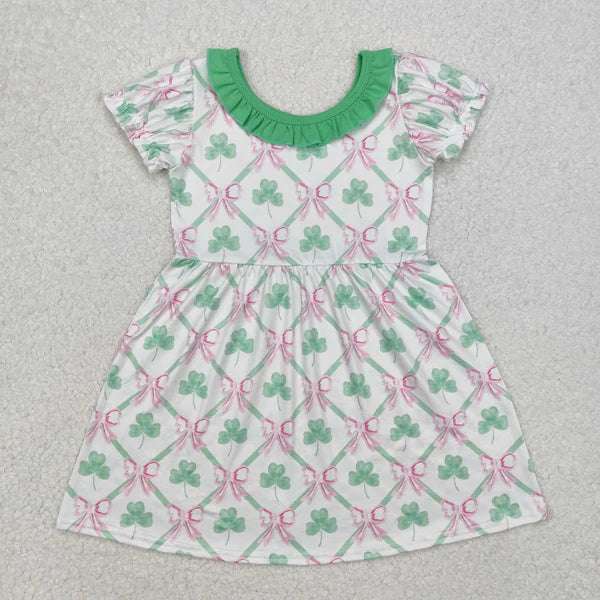 L-3.2 GSD1493 Baby Girls St Patrick Quatrefoil Bows Knee Length Dress