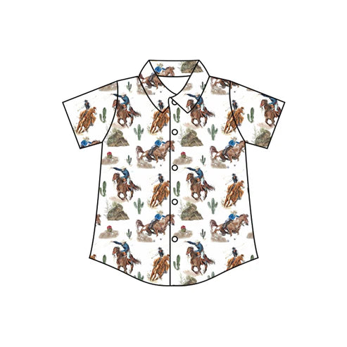 6.19 BT1235 Baby Boys Short Sleeves Horse Rodeos Cactus Button Shirts Top Preorder