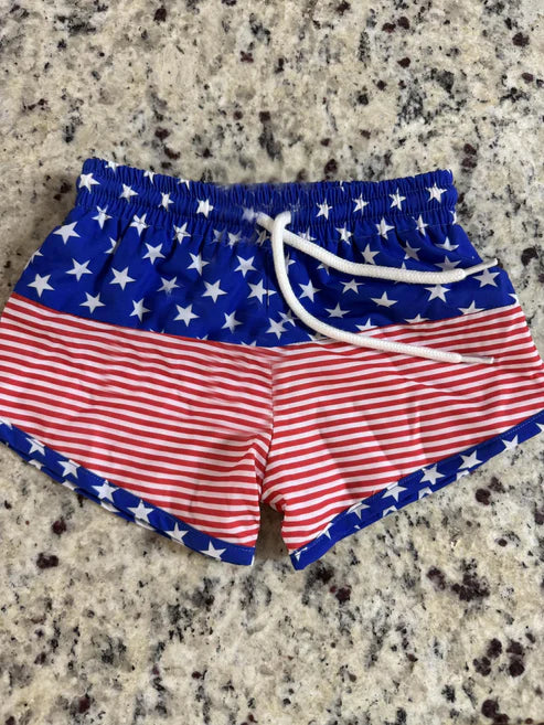 4.16 S0549 Baby Boys Blue Stars Red Stripe Swimming Trunks Summer Shorts Preorder