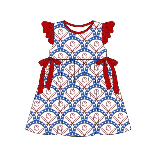 12.26 MOQ:5pcs GSD3483 pre-order toddler girl clothes baseball print girl summer dress