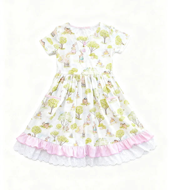 12.25 MOQ:5pcs GSD3364 pre-order toddler girl clothes rabbit girl easter summer dress