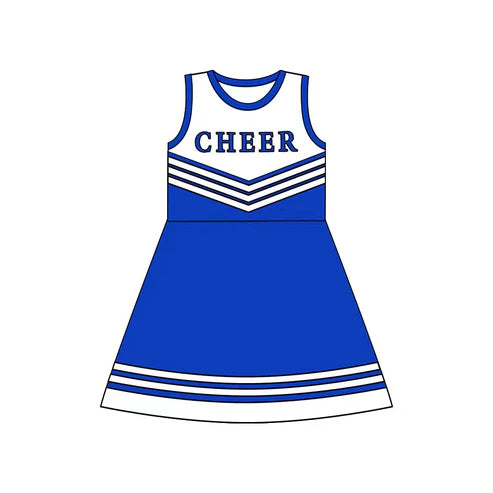 8.16 Custom Moq 5 Baby Girls Blue Cheer Team Knee Length Dresses