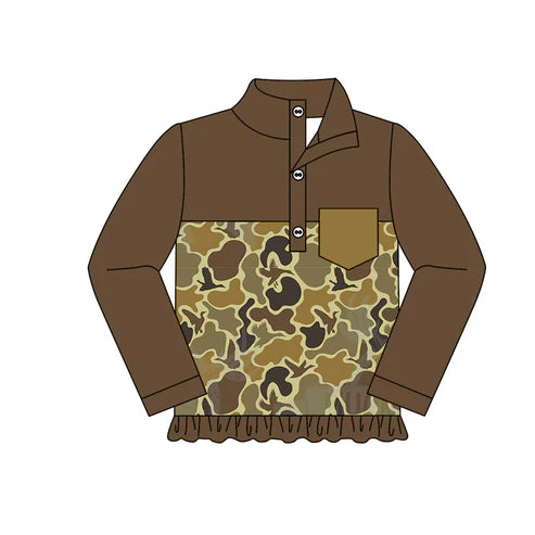 6.3 GT0813 Baby Girls Dark Green Camo Ducks Buttons Pullovers Tops Preorder