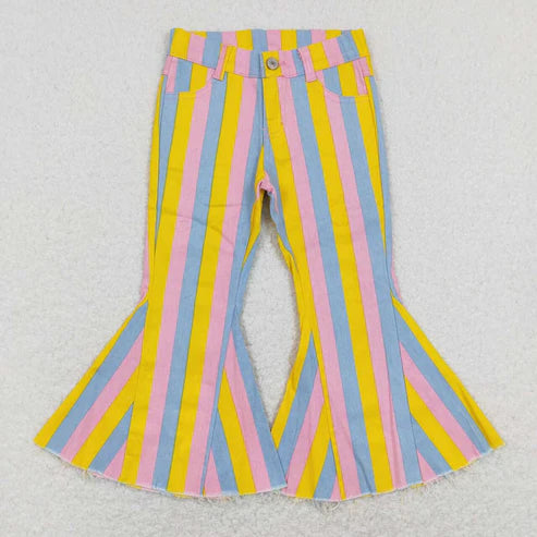 L-3.7 P0332 pink blue and yellow striped denim trousers