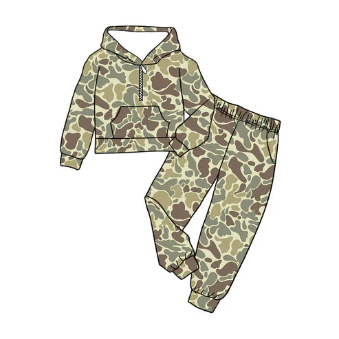 9.2 BLP1266 Baby Boys Khaki Camo Hoodies Pockets Pant Western Clothes Set Preorder