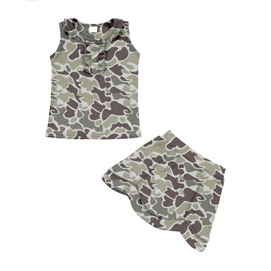 12.23 MOQ:5pcs GSD3344 pre-order toddler girl clothes camo print girl yoga summer skirt set
