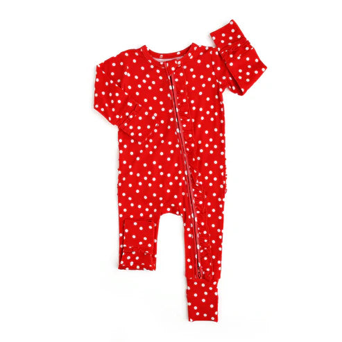 5.29 LR1960 Baby Infant Girls Christmas Red Dots Zip Rompers preorder