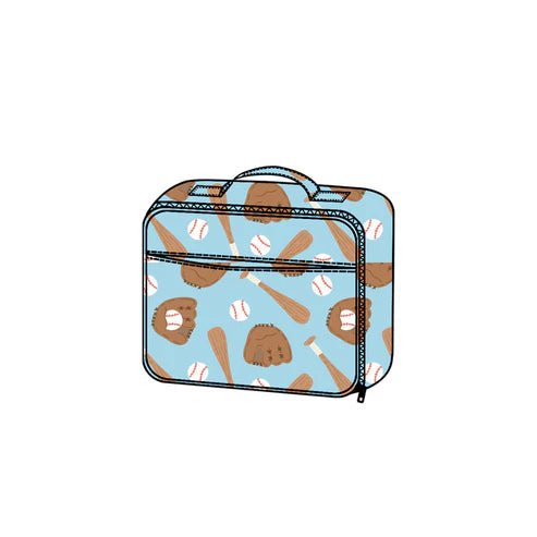 9.19 BA0381 Baby Kids Blue Baseballs Team Zipper Lunch Boxes Preorder