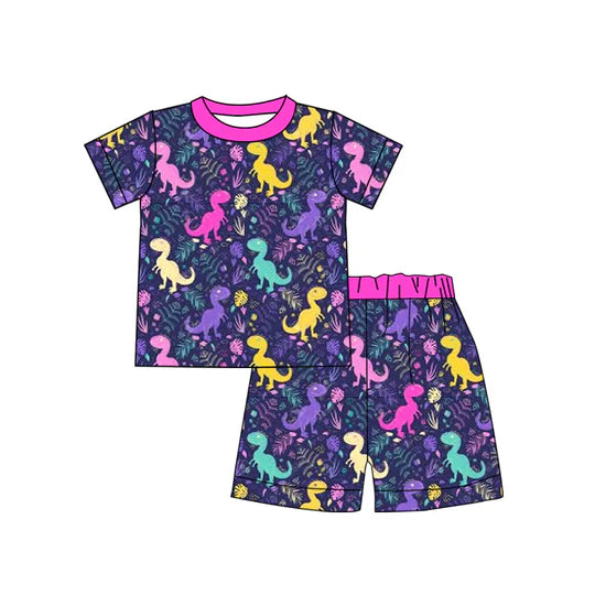 12.18 Custom order MOQ 3pcs each design baby girl clothes dinosaur girl summer pajamas set