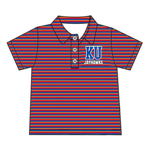 8.8 Custom Moq 5 Baby Boys Red blue yellow Stripes Kansas University Team Short Sleeve Tee Pullovers Shirts Tops