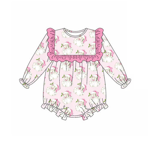 5.20 LR2208 Baby Girls Long Sleeves Pink Santa Ruffle Rompers Preorder