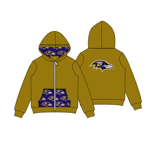 8.11 Custom Moq 5 Baby Boys Olive B Eagle Team Pocket Zipper Hoodies Tops