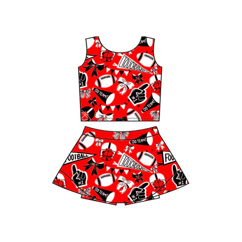 7.30 GSD2763 Baby Girls Red Team Footballs Cheer Vest Top Skorts Yoga Set Preorder