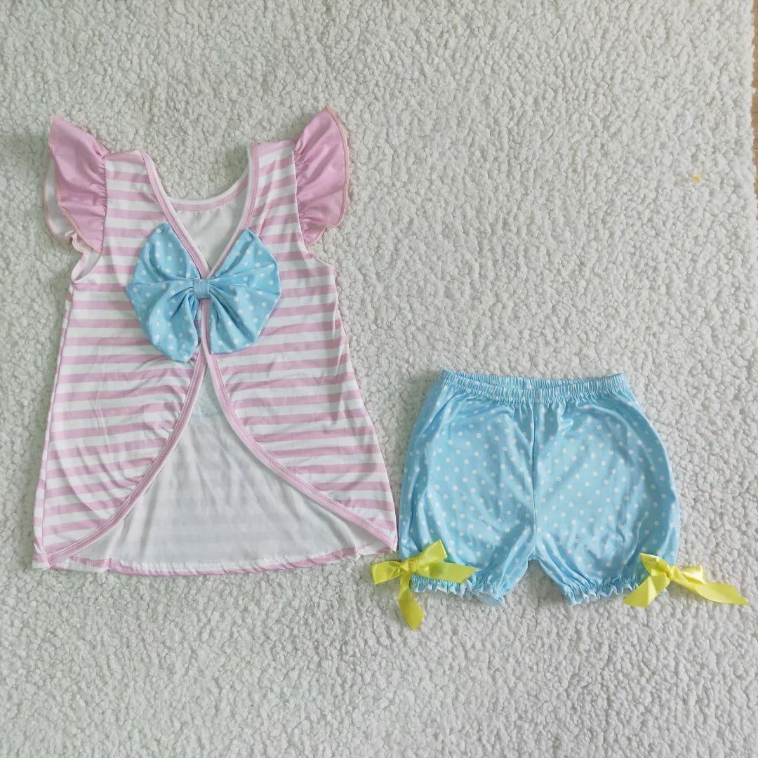 3.21 C0-28 GIRL CLOTHES PINK STRIPE BUNNY EASTER FLUTTER SLEEVE SET--PROMOTION 2025.3.8 $2.99