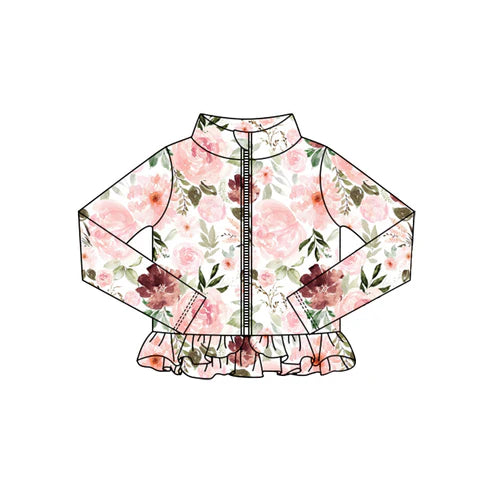 10.25 GT1320 Baby Girls Pink Flowers Ruffle Yoga Zipper Jackets Top Preorder