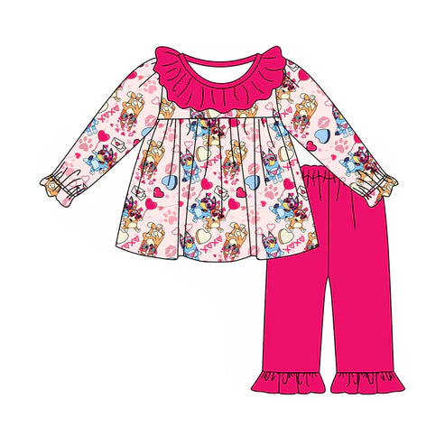 5.26 GLP1966 Baby Girls Valentines Pink Dogs Tunic Top Pants Clothes Sets Preorder
