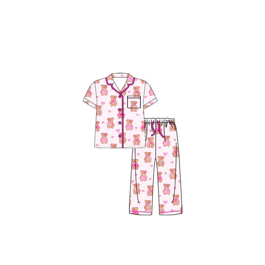 12.6 MOQ:5pcs GSPO2233 pre-order toddler girl clothes bear print girl pajamas set