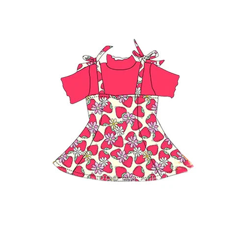 3.20 GSD2178 Baby Girls Short Sleeves Shirt Strap Strawberry Skirt Dress Sets preorder