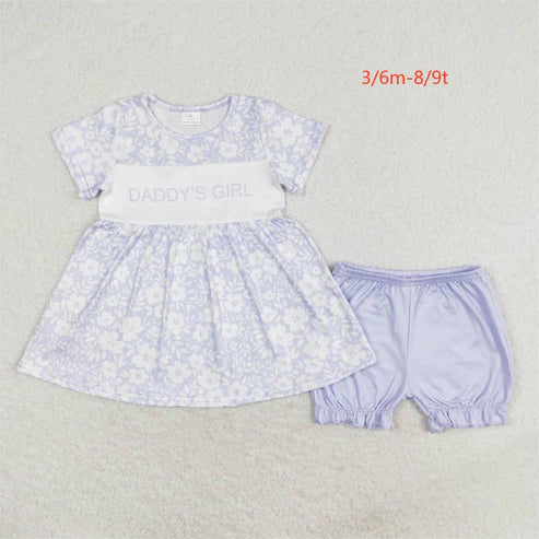 6.16 GSSO1070 daddy's girl blue floral short-sleeved shorts suit