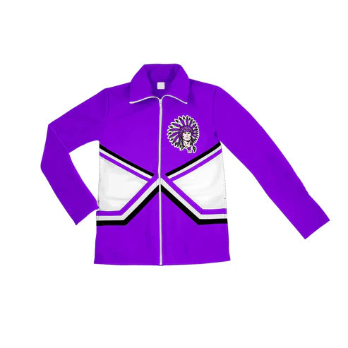 6.25 Custom Moq 3 Baby Girls Purple Long Sleeves Spartan Print Team Zipper Jacket Top