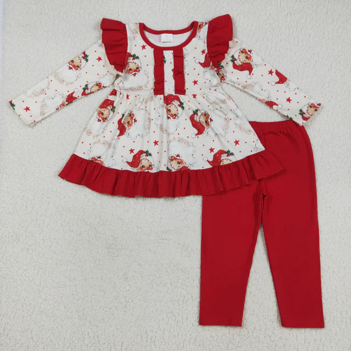 8.15 Baby Girls Long Sleeves Santa Stars Button Tunic Legging Pant Set