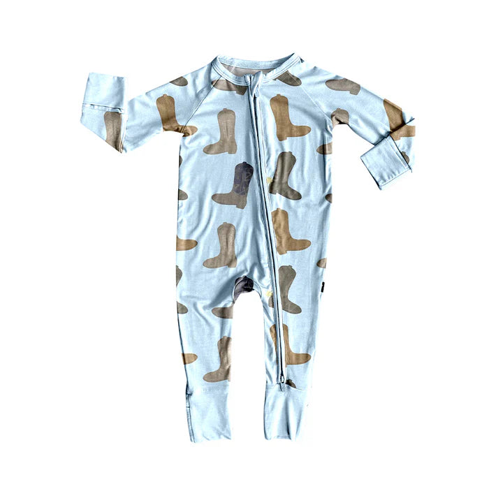 9.27 LR2704 Baby Boys Blue Boots Western Zipper Footie Rompers Preorder