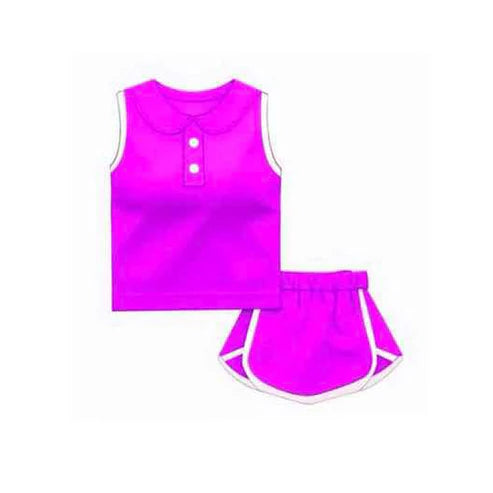 3.17 GSD2164 Baby Girls Rose Red Sleeveless Button Vest Top Shorts Cotton Clothes Sets preorder