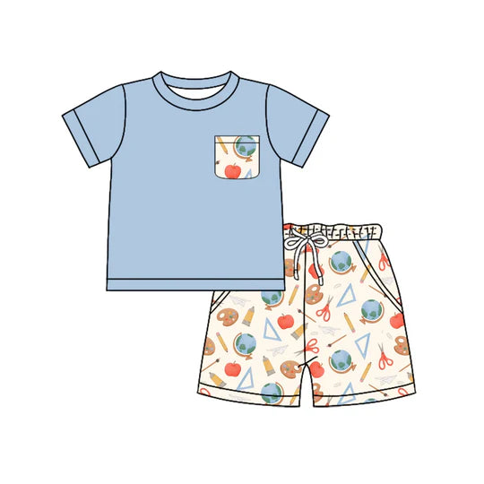 12.24 MOQ:5pcs BSSO1799 pre-order baby boy clothes apple toddler boy back to school summer outfit