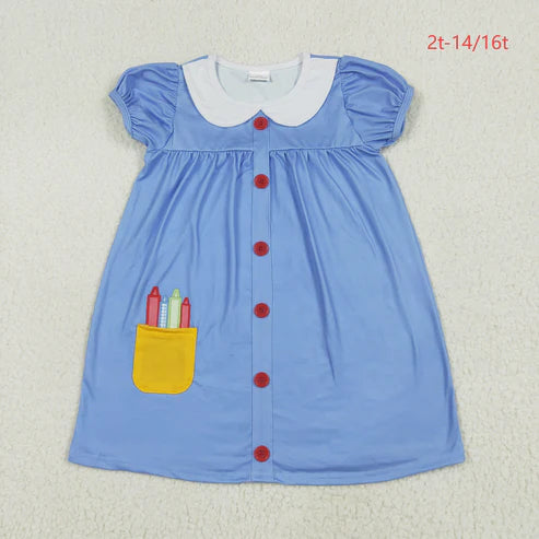 6.17 GSD1821 Baby Girls Apple Back To School Buttons Dress