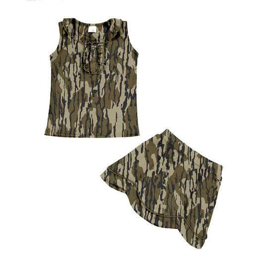 12.23 MOQ:5pcs GSD3345 pre-order toddler girl clothes camo print girl yoga summer skirt set