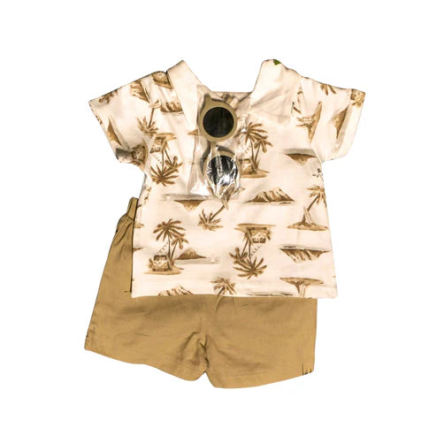 5.10 BSSO1533 Baby Boys Short Sleeves Beach Top Khaki Short Set Preorder