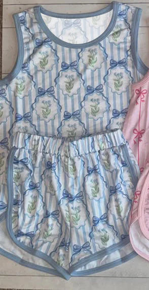 11.10 MOQ:5pcs GSSO2842 pre-order baby girl clothes blue floral pattern toddler girl summer outfit