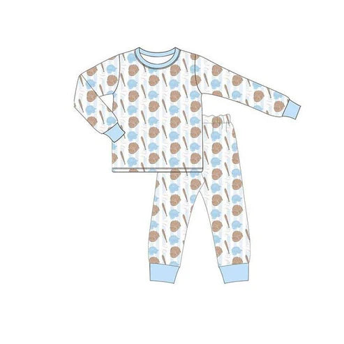 10.24 BLP1340 Baby Boys Baseballs Plaid Top Pants Team Pajamas Sets Preorder