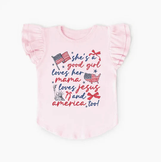 12.25 MOQ:5pcs GT1546 pre-order baby girl clothes flag print girl summer top