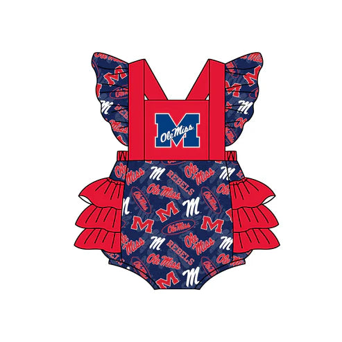4.26 Preorder Moq 3 Baby Girls M Team Ruffle Rompers