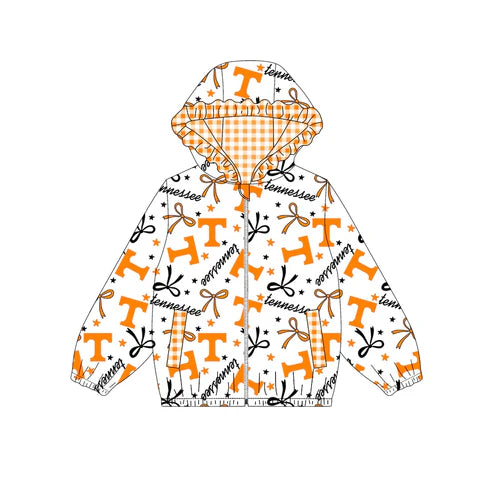 10.8 Custom Moq 5 Baby Girls Orange TN Team Zipper Hoodies Tops