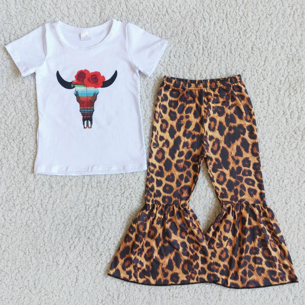5.22 A15-14 Bull head safflower white short-sleeved leopard pants
