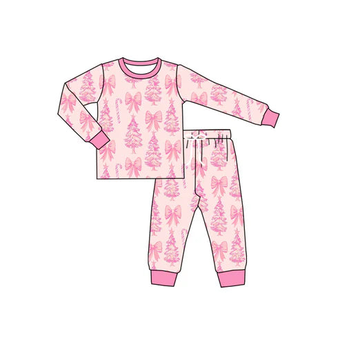 5.19 GLP2356 Baby Girls Long Sleeves Pink Bows Trees Top Pant Pajamas Set Preorder