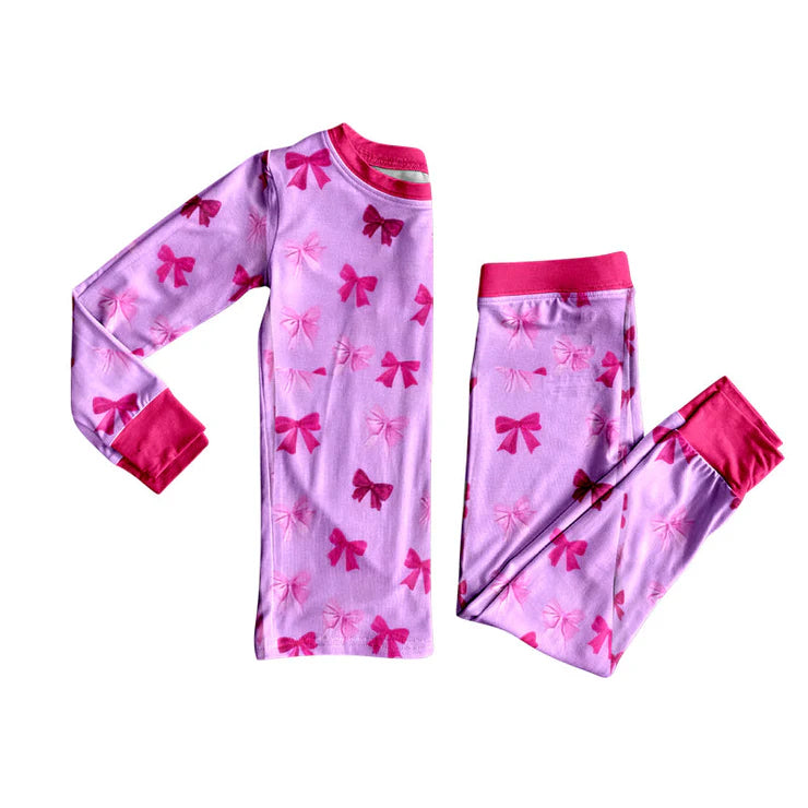 11.18 MOQ:5pcs GLP3160 pre-order toddler girl clothes bows print girl pajamas set