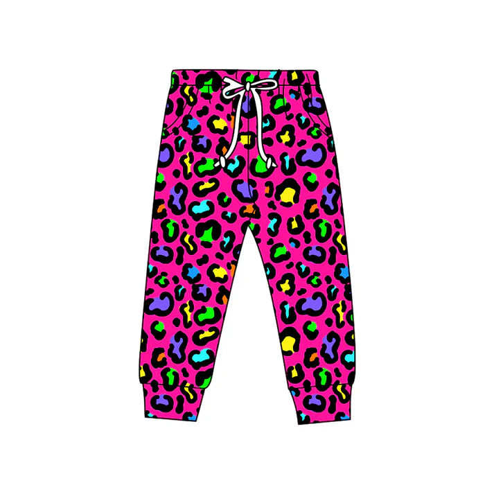 8.20 Custom Moq 5 Baby Kids Colorful Leopard Jogger Pants