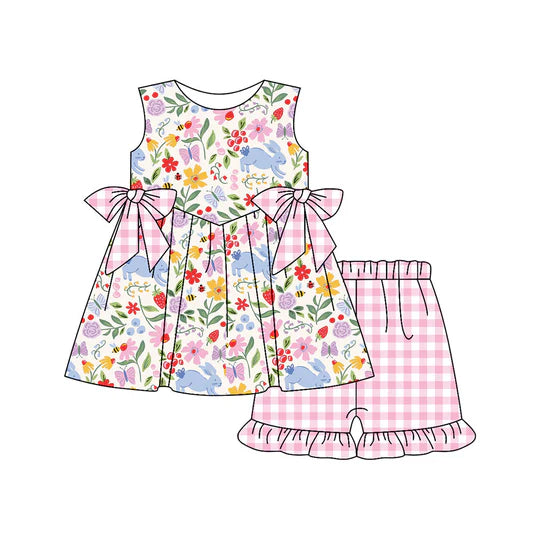 12.11 MOQ:5pcs GSSO3016 pre-order baby girl clothes rabbit print toddler girl easter summer outfit